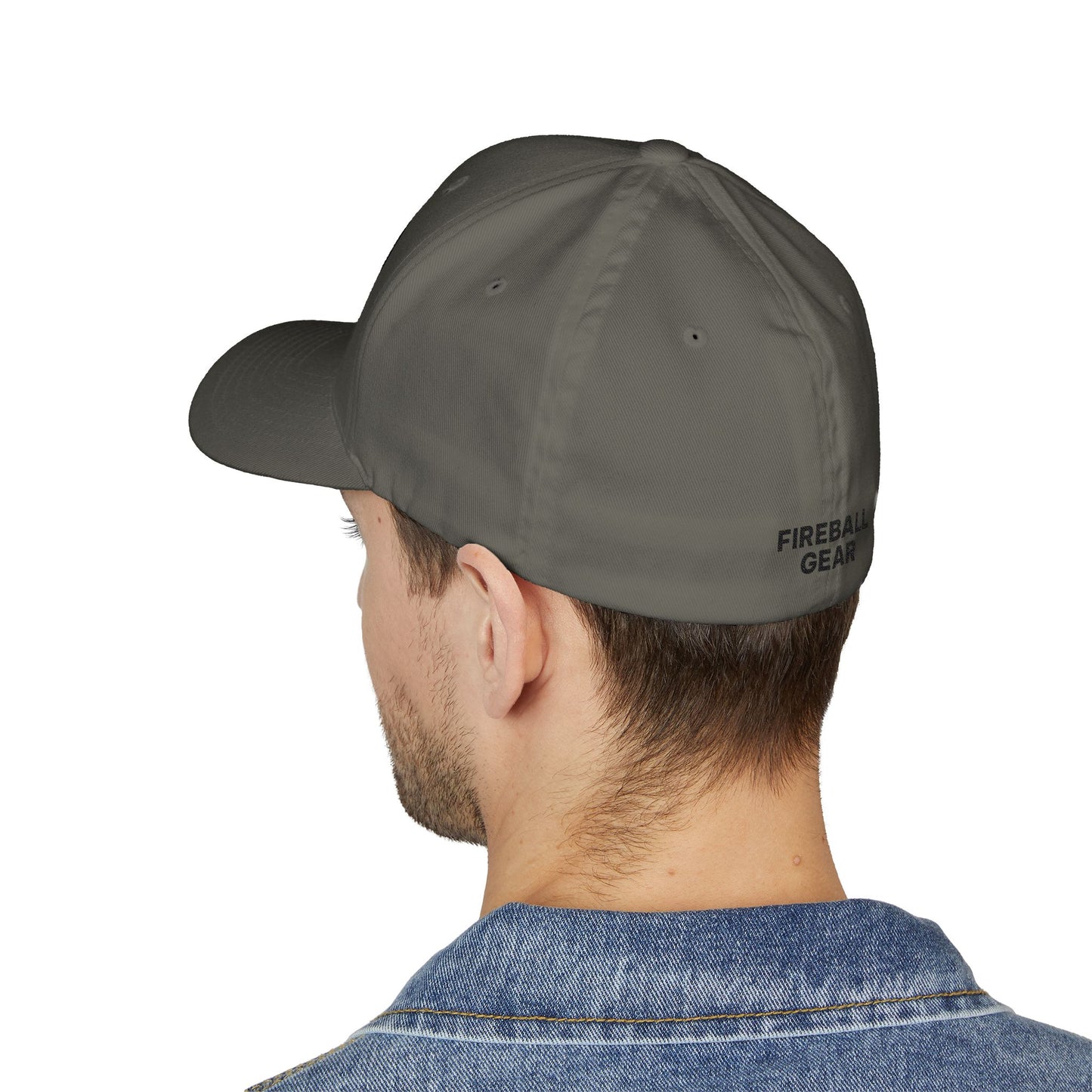 Gorra de béisbol bordada FlexFit negra con llamas y equipo de Fireball Gear