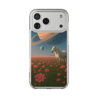 Fundas magnéticas transparentes de impacto para iPhone con diseño de unicornio cósmico