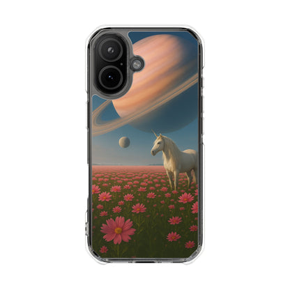Fundas magnéticas transparentes de impacto para iPhone con diseño de unicornio cósmico