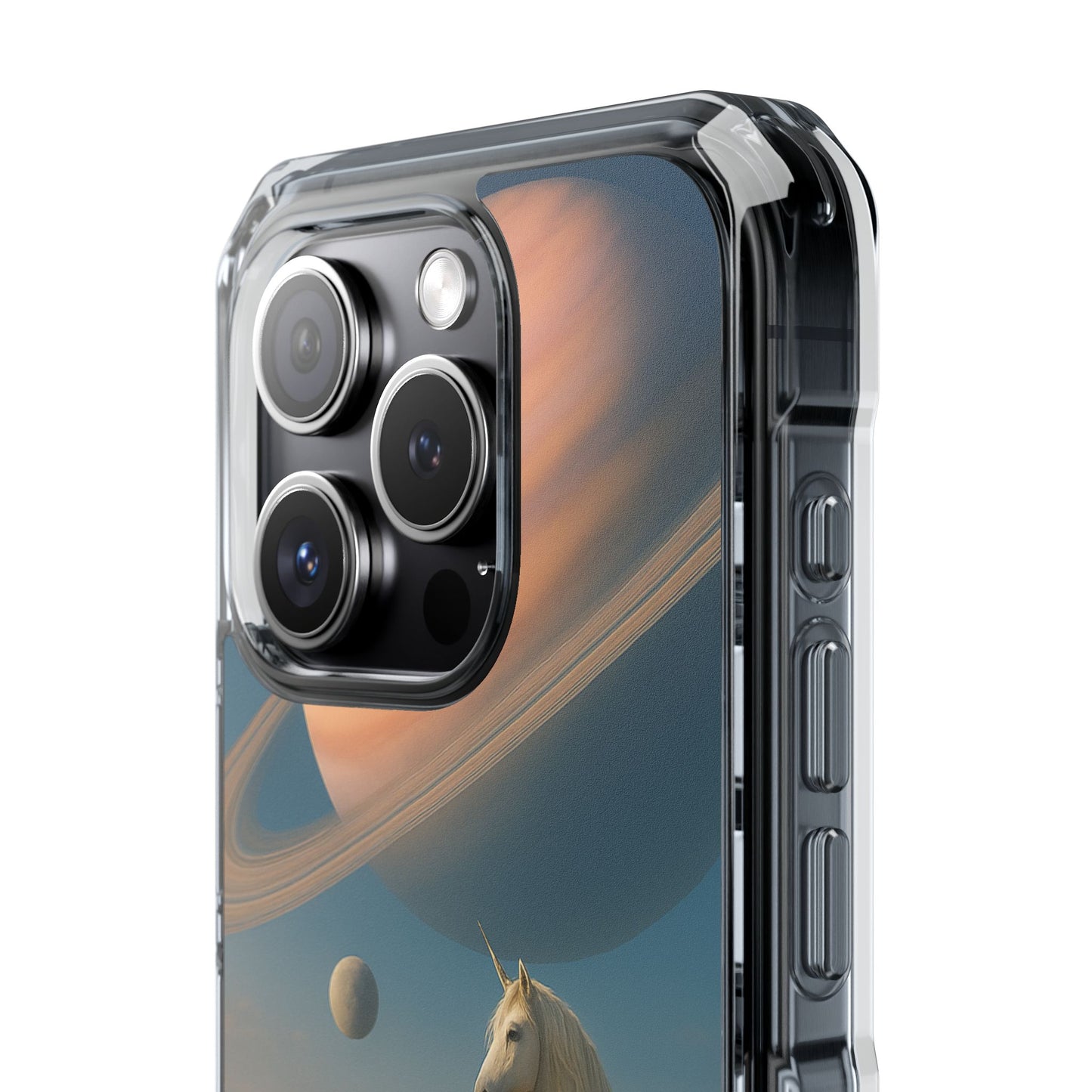 Fundas magnéticas transparentes de impacto para iPhone con diseño de unicornio cósmico