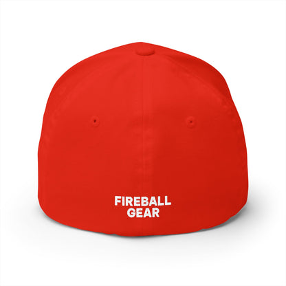 Fireball 3D - Brand Logo - Red & White - Dark Colors - FlexFit Cap