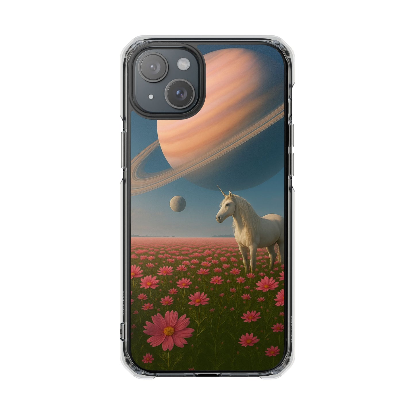 Fundas magnéticas transparentes de impacto para iPhone con diseño de unicornio cósmico