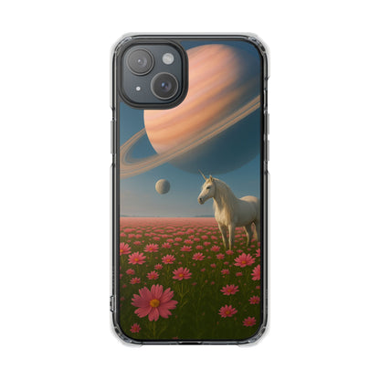 Fundas magnéticas transparentes de impacto para iPhone con diseño de unicornio cósmico