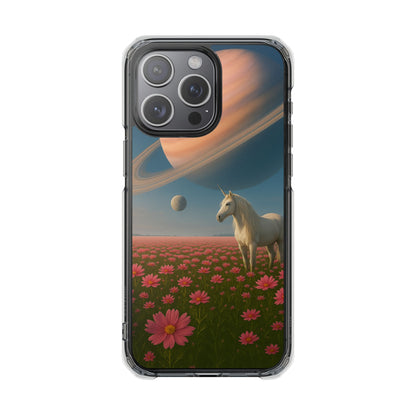 Fundas magnéticas transparentes de impacto para iPhone con diseño de unicornio cósmico
