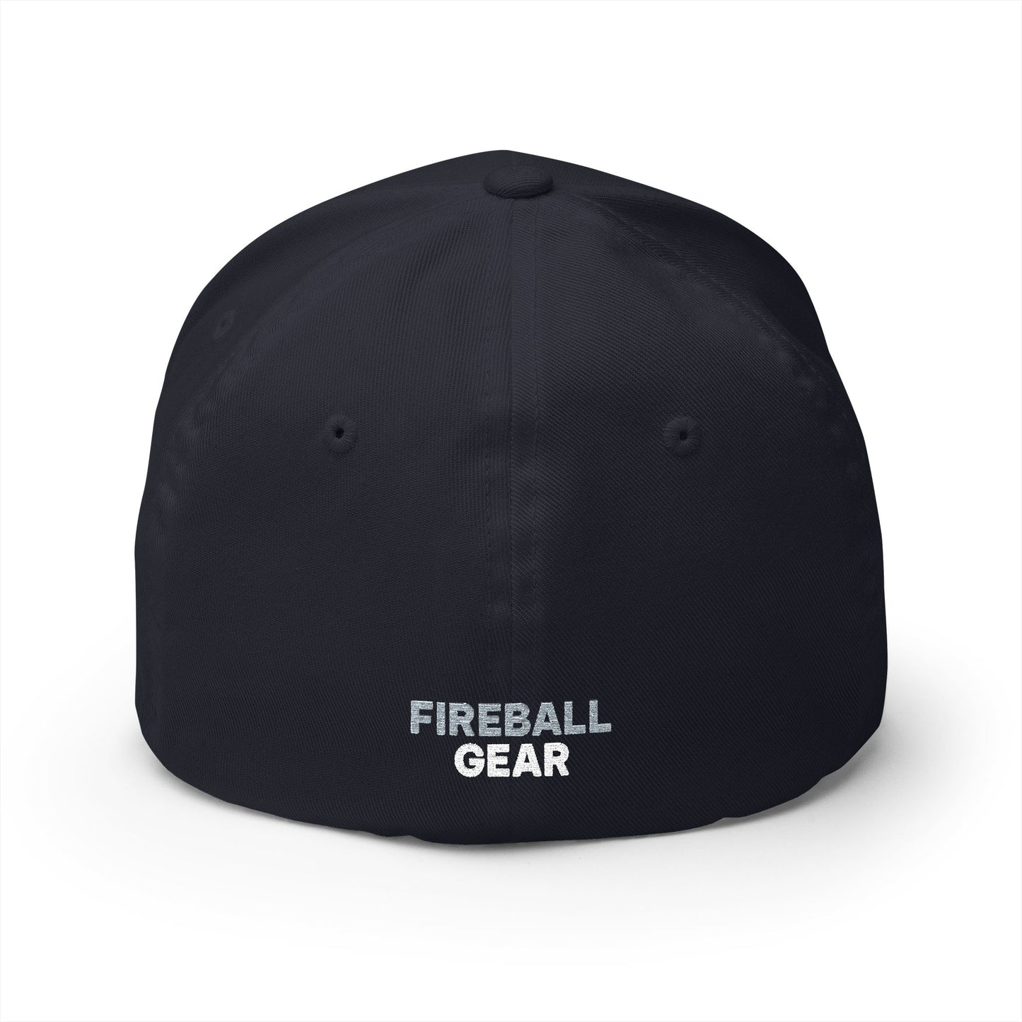 Fireball Gear - Brand Logo - Flame & Gear - Gray & White - FlexFit Cap