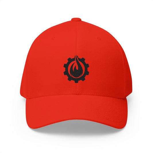 Fireball Gear - Flame & Gear - Black - FlexFit Embroidered Baseball Cap