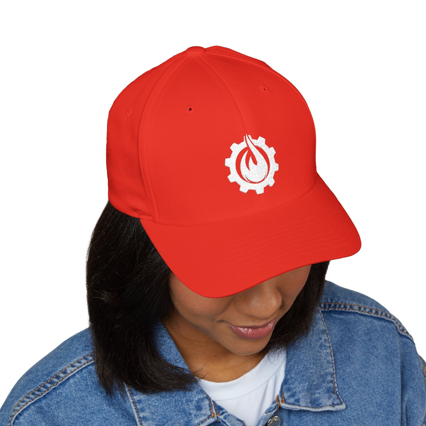 Fireball Gear - Flame & Gear - White - FlexFit Embroidered Baseball Cap