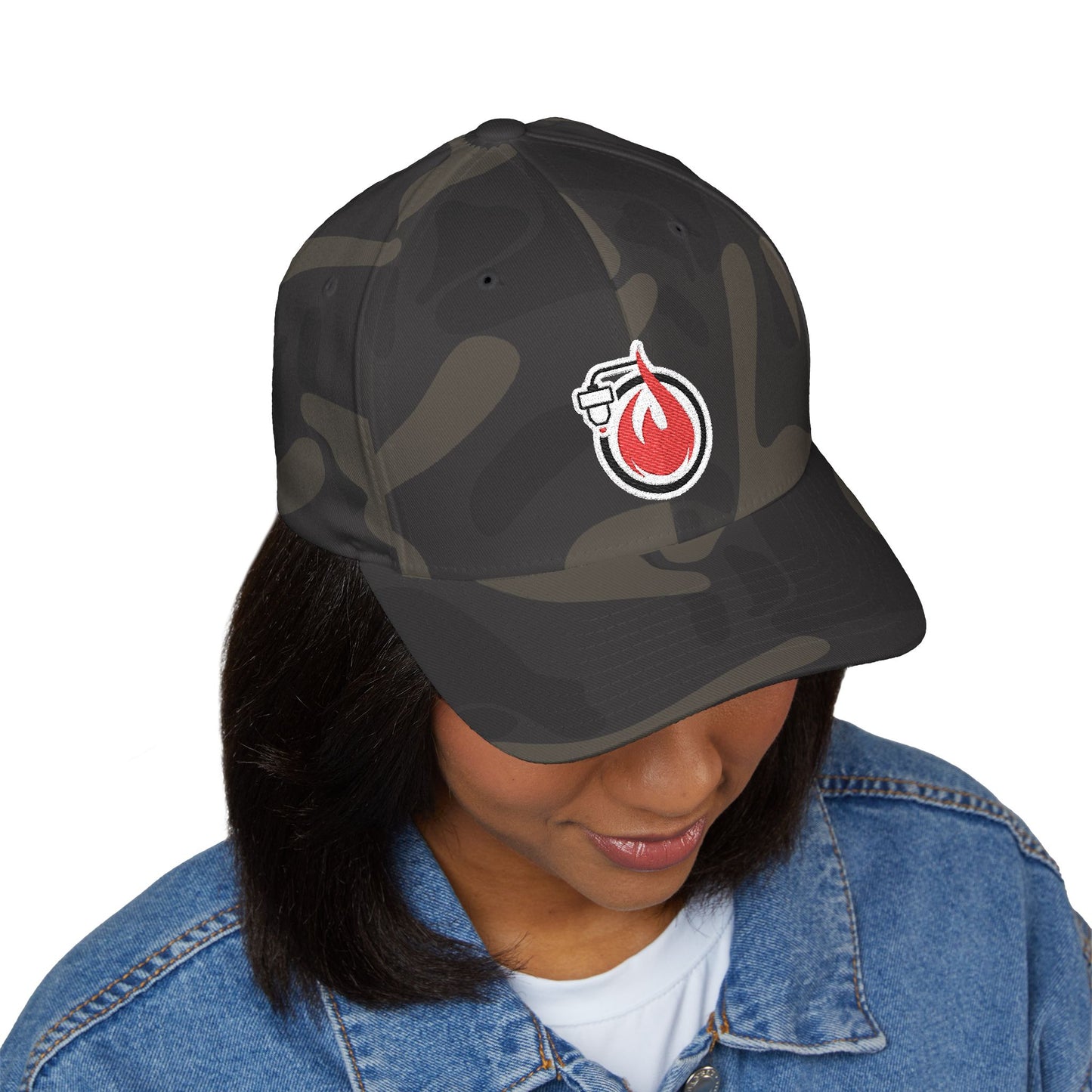 Fireball 3D - Brand Logo - Red & White - Dark Colors - FlexFit Cap