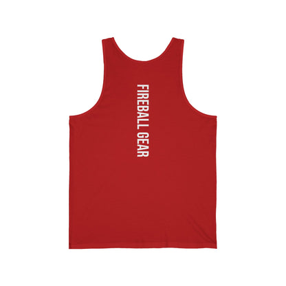 Camiseta sin mangas unisex Fireball Gear - Flame &amp; Gear - Blanca