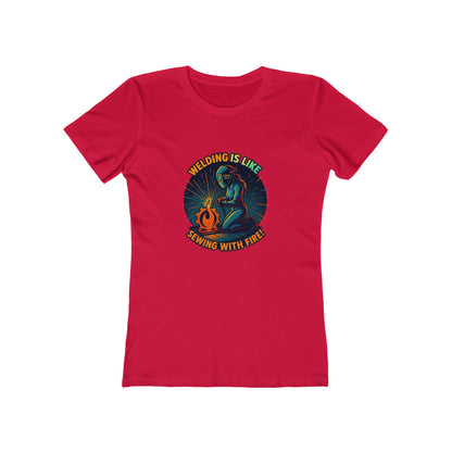 Soldar es como coser con fuego - Camiseta ajustada para mujer