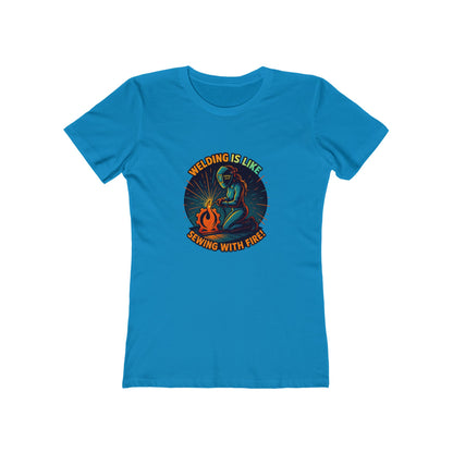 Soldar es como coser con fuego - Camiseta ajustada para mujer