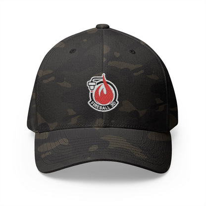 Fireball 3D - Brand Logo - Flame & Text - Red & White - Dark Colors - FlexFit Cap